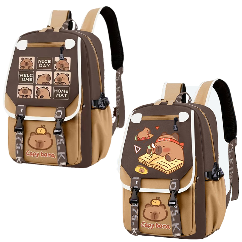 Kawaii Capybara Stylish Khaki  – обзор и цена School Backpack Teen