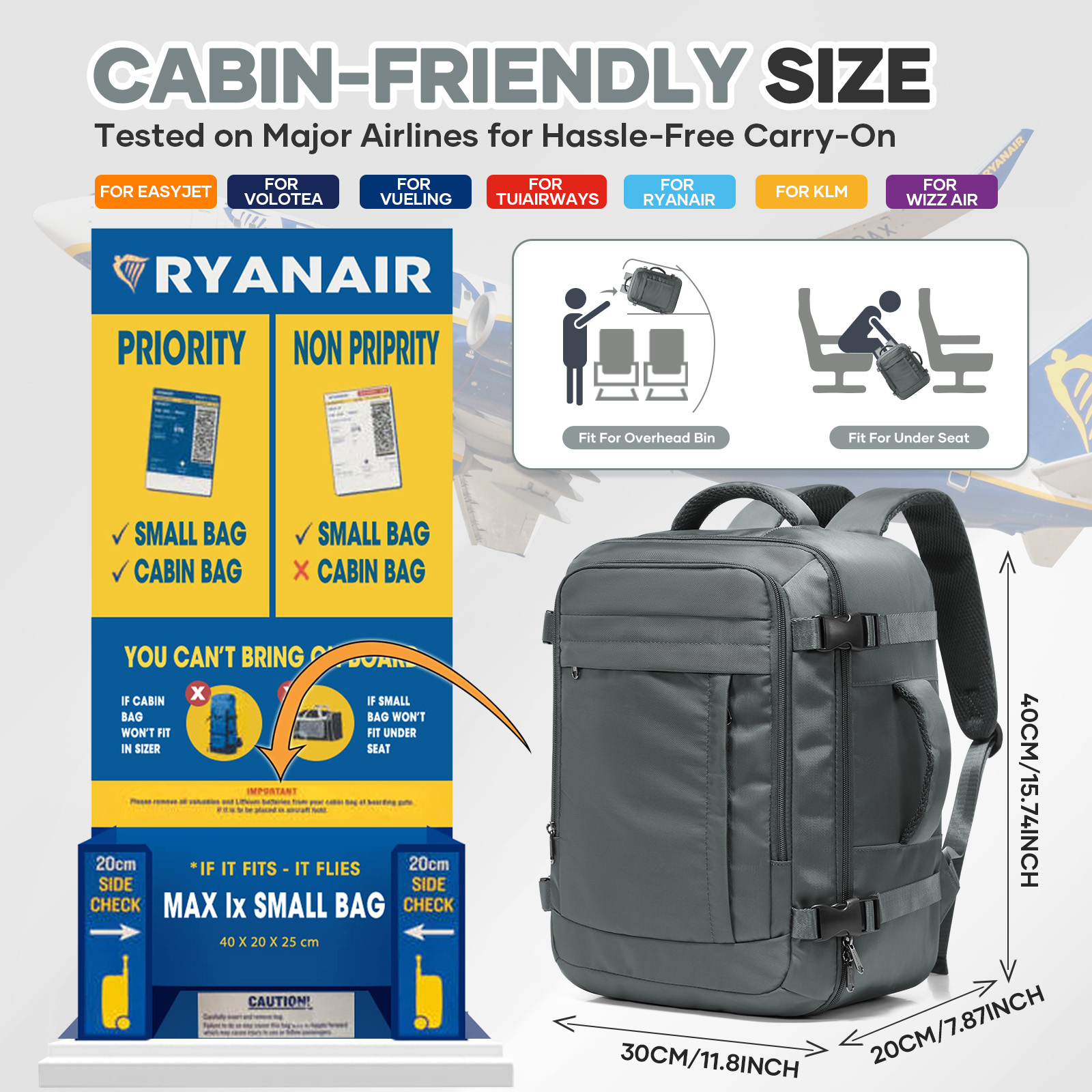 Ryanair Cabin Bags 40x30x20 Un – обзор и цена Canvas Backpack Casual